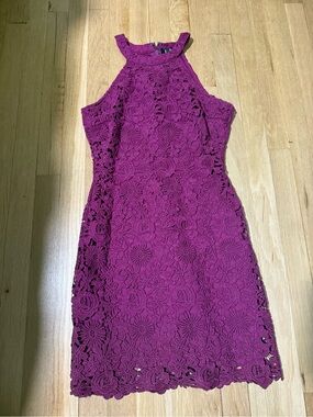Lulu's Magenta Floral Lace Halter Mini Dress